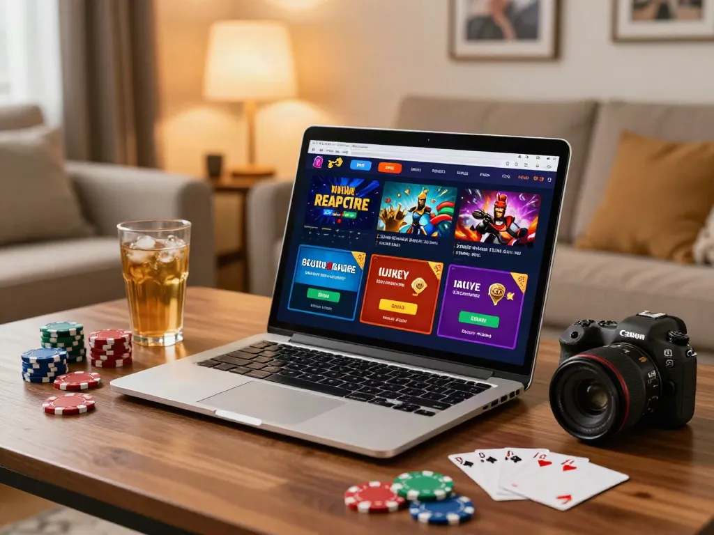 Engaging non gamstop casino online gaming setup with colorful chips and cozy atmosphere.
