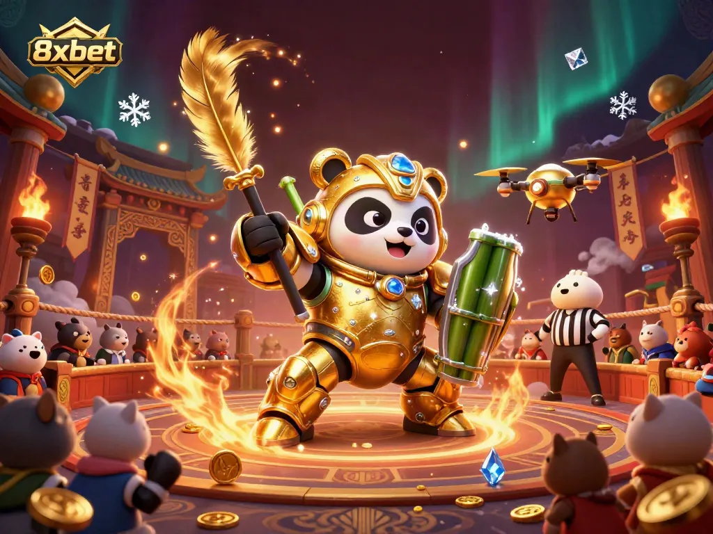 Experience thrilling action with 8xbet in this vibrant online gambling arena illustration.