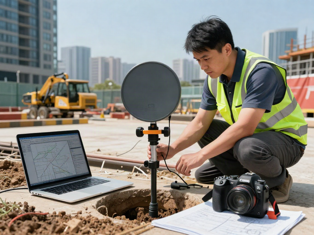 Utility Mapping London professional using GPR for underground surveys at a construction site
