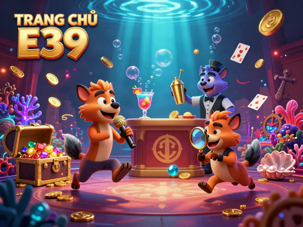 Experience the excitement of TRANG CHỦ E39 in this lively illustration with hyenas in a casino.