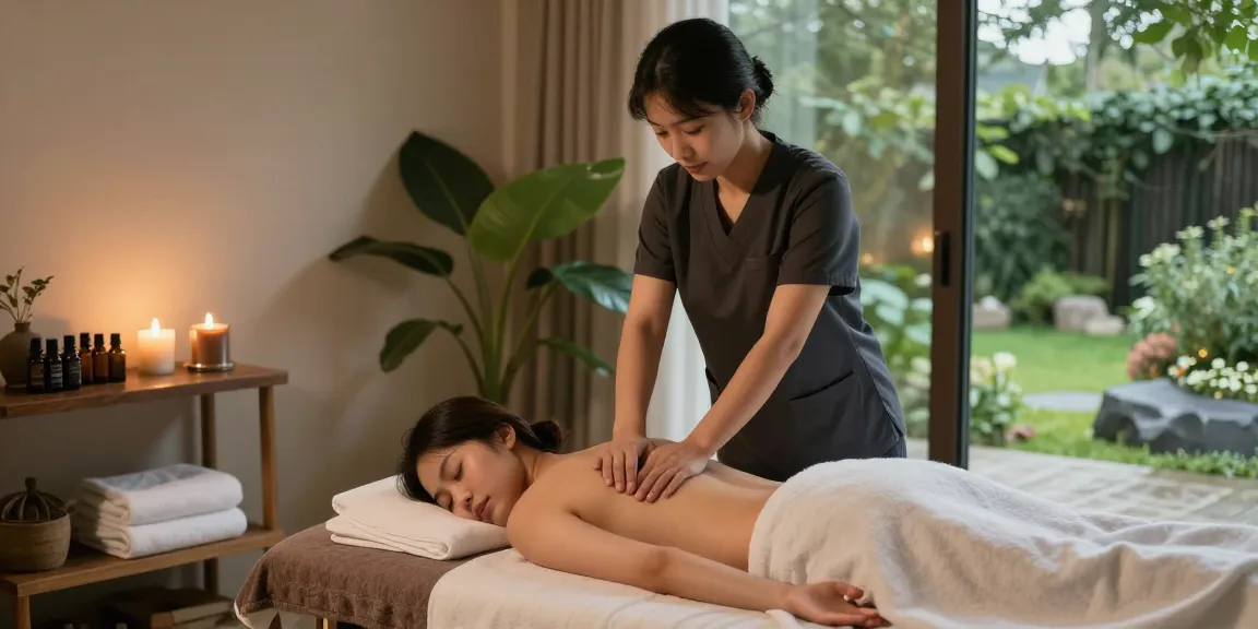 Professional 출장마사지 session in a serene home environment with calming elements.