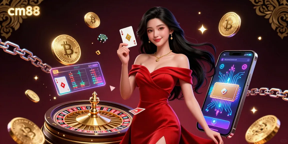 Experience thrilling gameplay at cm88 with stunning visuals of a beautiful dealer and gambling elements.