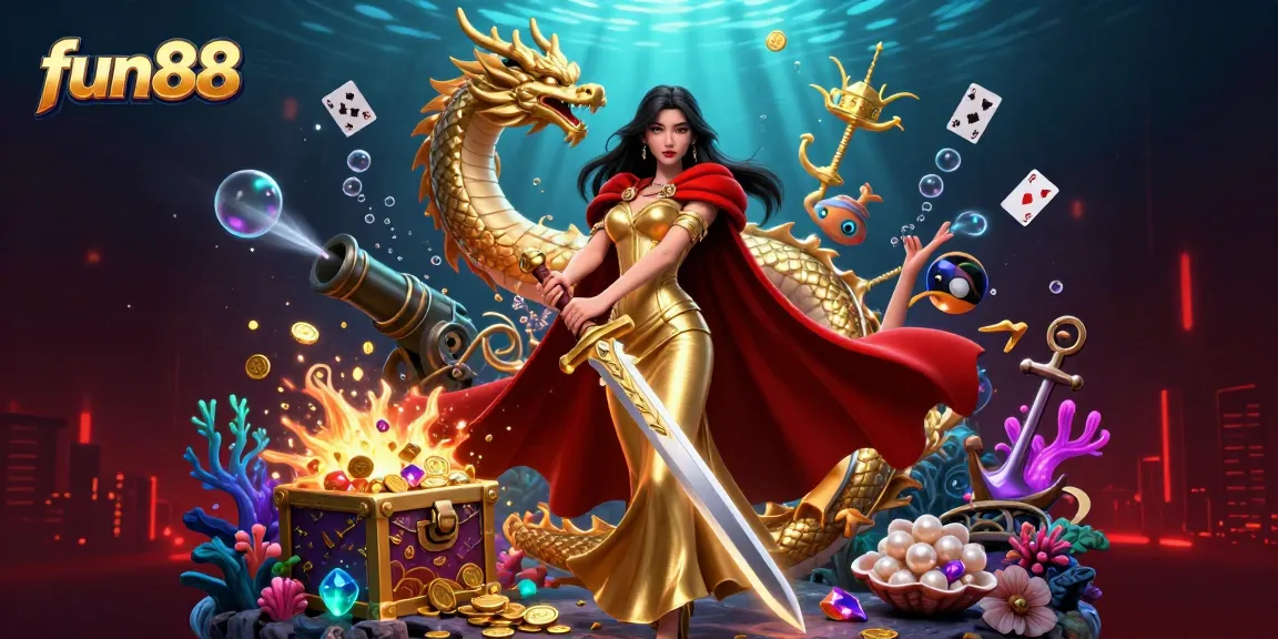 Experience thrilling wins at fun88 with a dynamic 3D casino adventure featuring a warrior queen and treasures.