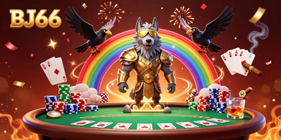 Experience high-stakes action at BJ66 with vibrant casino elements and mythical characters.