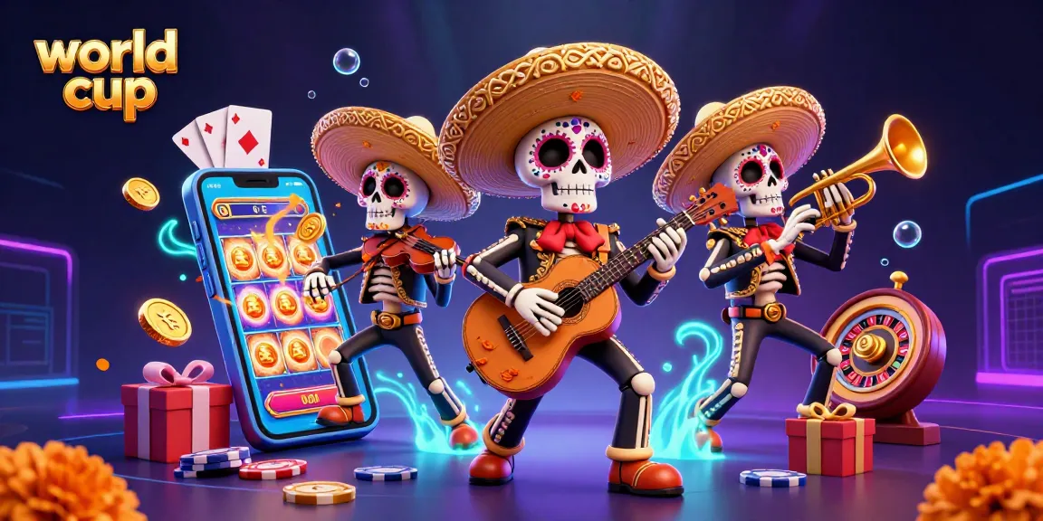 Experience the excitement of the world cup with vibrant gambling elements and celebratory mariachi characters.