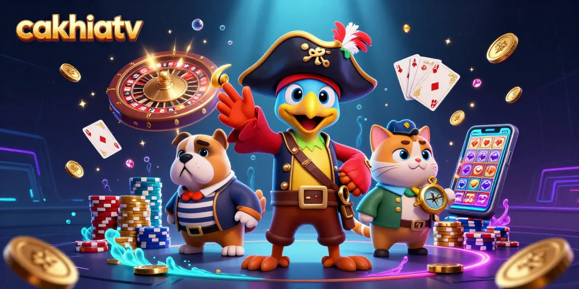 Cakhiatv showcases exciting casino action with vibrant scenes of gameplay featuring pirate characters and gaming elements.