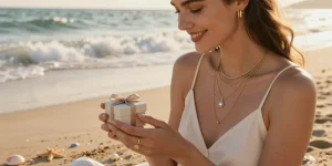 Explore stunning jewellery gift ideas uk by the sea, showcasing elegant pieces among ocean elements.