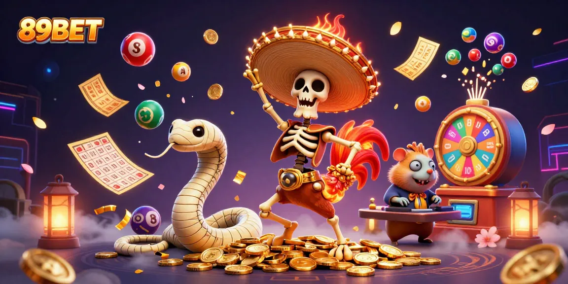 Experience the vibrant excitement of 89BET with a dynamic casino scene featuring winning characters and gaming elements.
