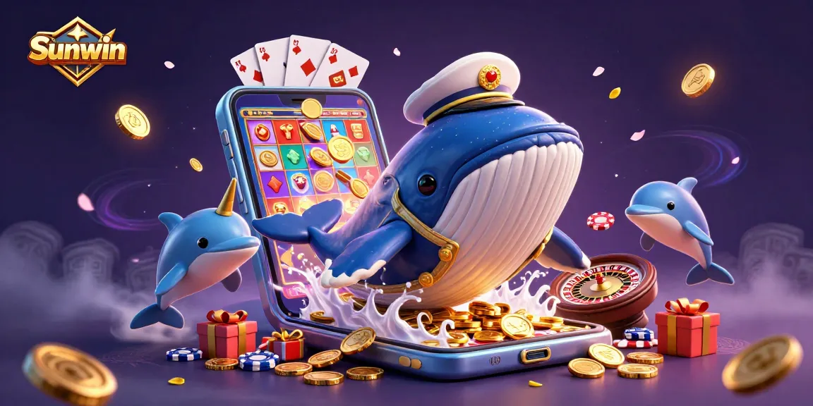 Experience the thrill of winning with Sunwin in a vibrant 3D casino world filled with coins and playful characters.