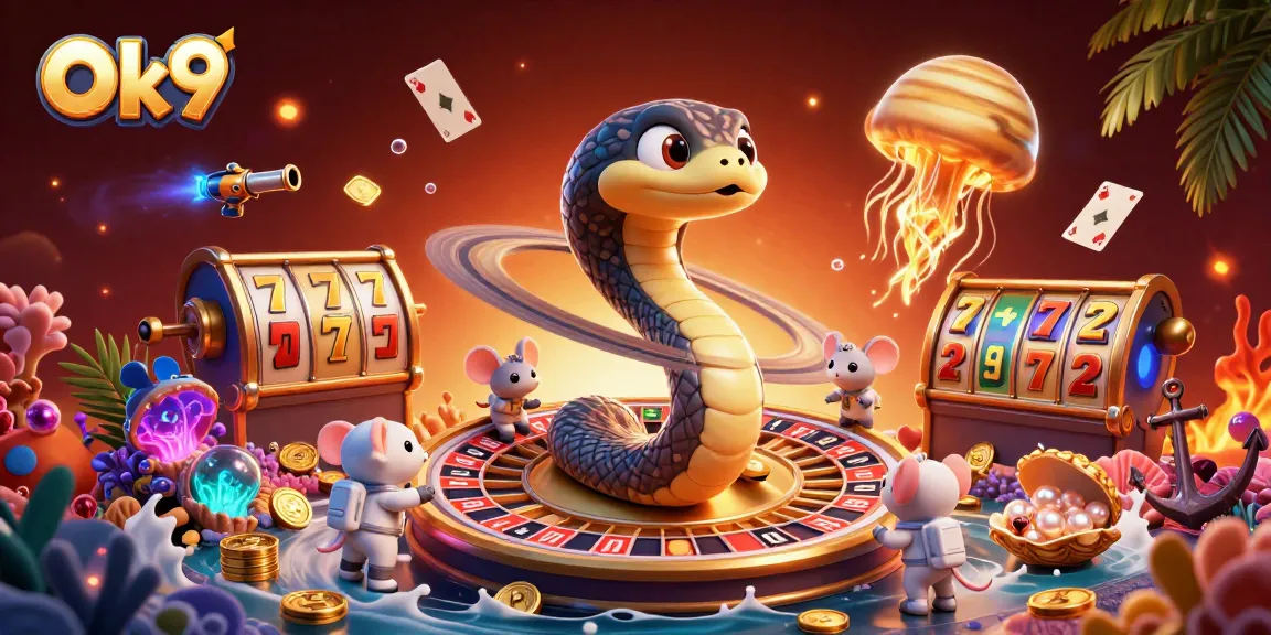 Play with Ok9's thrilling slots and experience the jackpot excitement with vibrant cosmic characters.