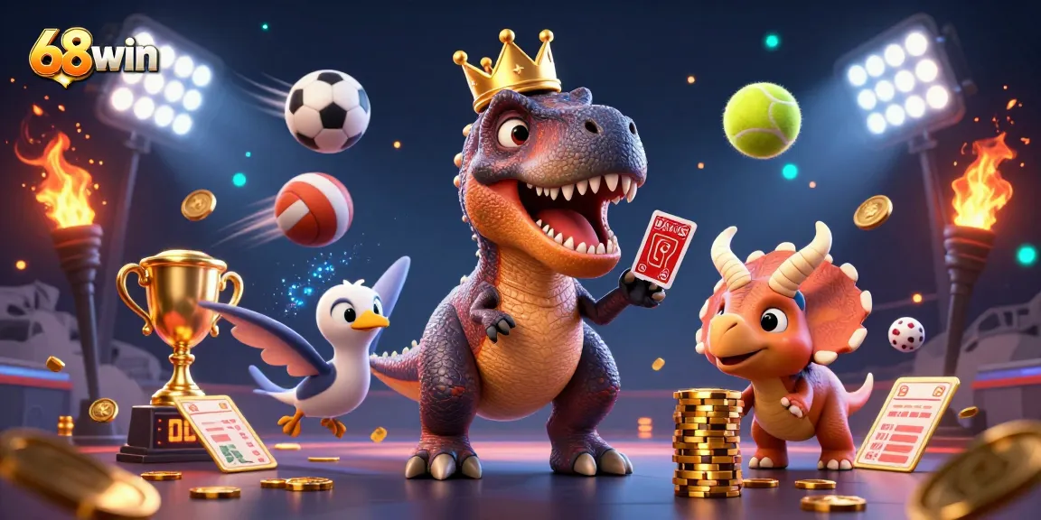 Engage in thrilling gameplay at 68win with friendly characters, chips, and sports elements.