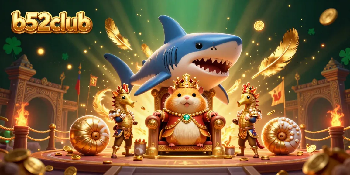 Engage in thrilling gameplay at b52club, with a magnificent setup featuring a ferocious hamster king and royal guards.