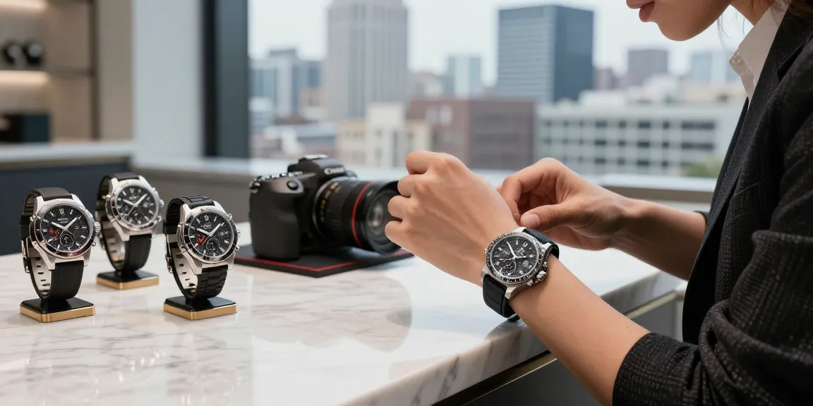 Examining quality super clone watches in an elegant urban setting.