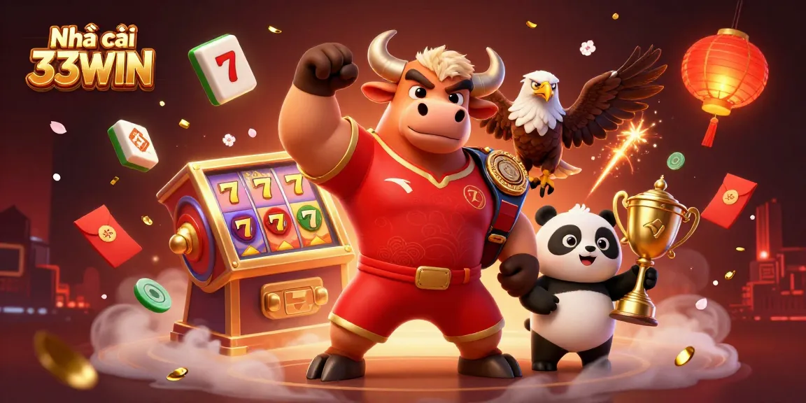 Experience thrilling wins at Nhà cái 33WIN with its vibrant 3D casino illustration showcasing exciting game elements.