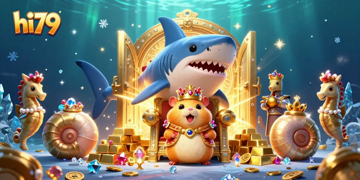 Engage in exciting gambling adventures at hi79 with the golden hamster king ruling from his treasure throne.