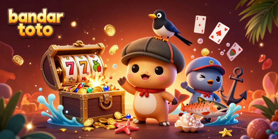 Spin to win at bandar toto with vibrant 3D illustration of casino elements and playful characters.