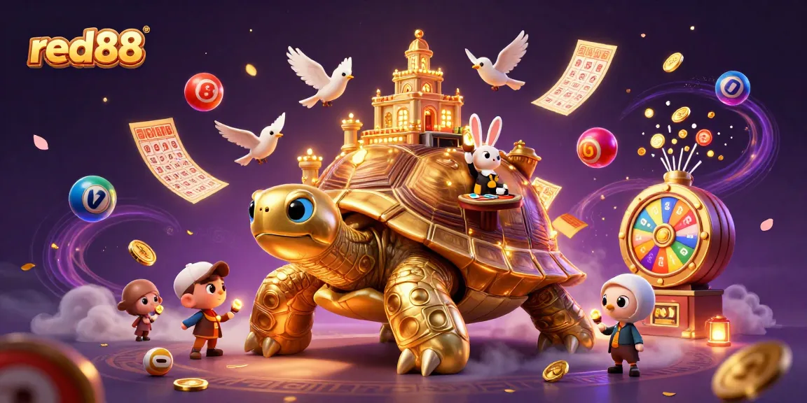 Experience the excitement at red88 with dynamic lottery balls and a vibrant casino scene.