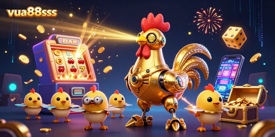 Experience thrilling wins at vua88sss with a vibrant 3D casino illustration showcasing dynamic gaming elements.