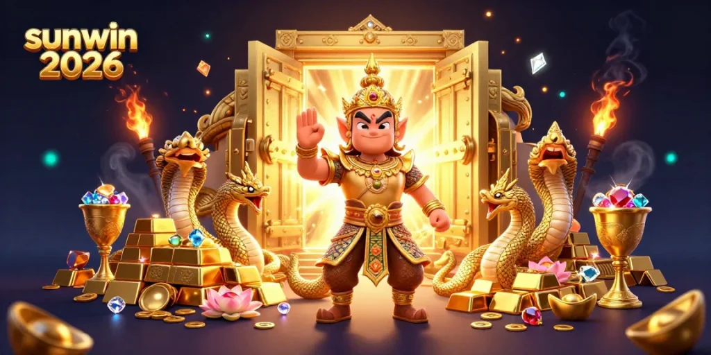 Win big with sunwin 2026 as you explore treasures in this immersive casino-themed illustration.