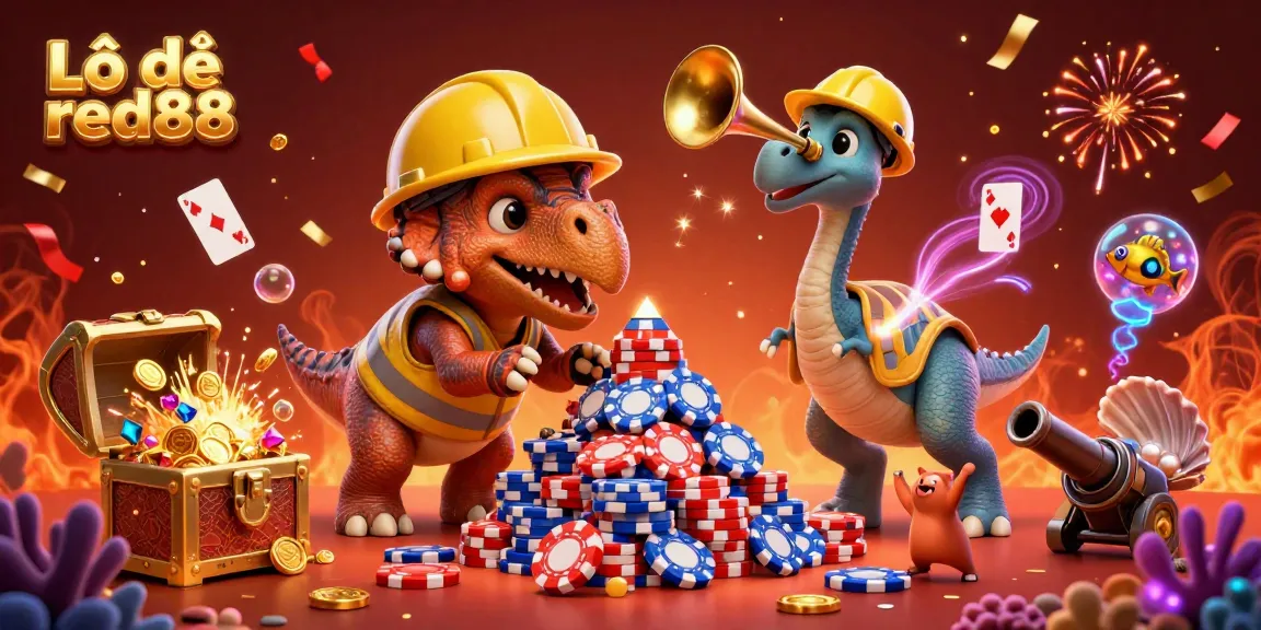 Lô đề red88 showcases a vibrant celebration of gambling with cheerful characters and dynamic casino elements.