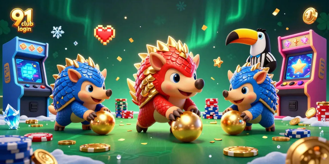 Experience the excitement of 91 club login with dynamic pangolin characters playing through virtual poker chips.