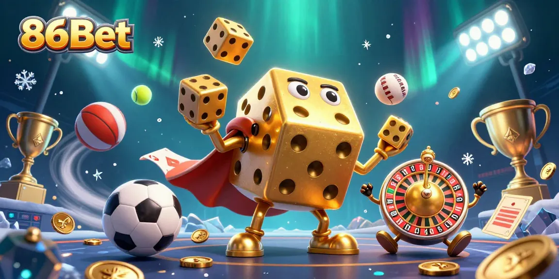 Engage with 86Bet through an exciting 3D casino scene featuring dynamic gaming elements.
