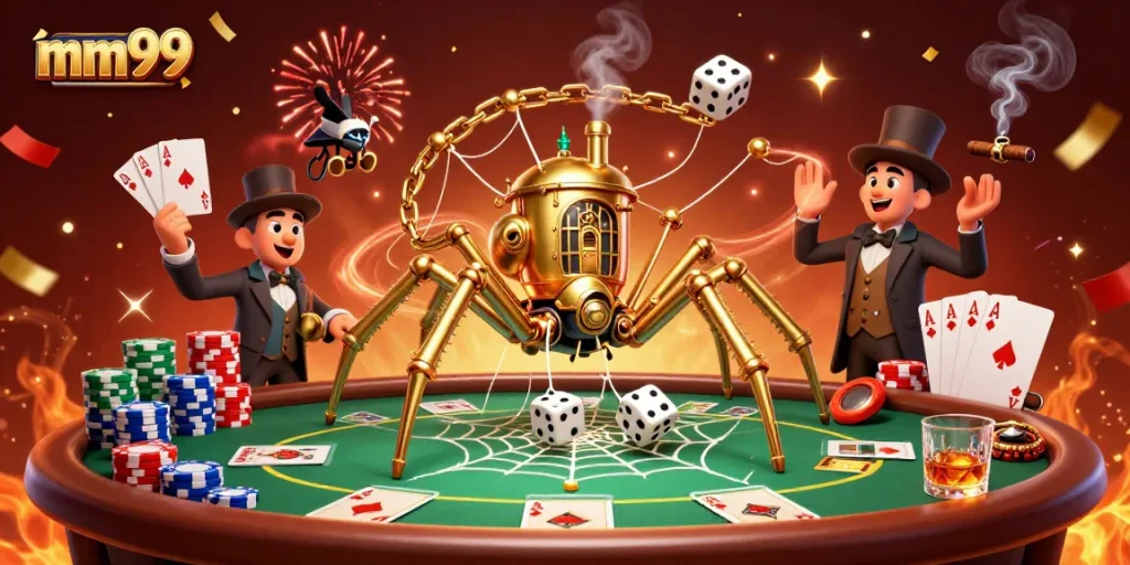 Experience thrilling gameplay at mm99 with a steampunk ambiance in this unique casino scene.