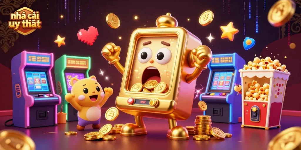 Shocking jackpot moment with nhà cái uy tín golden slot machine and cheering baby slots.