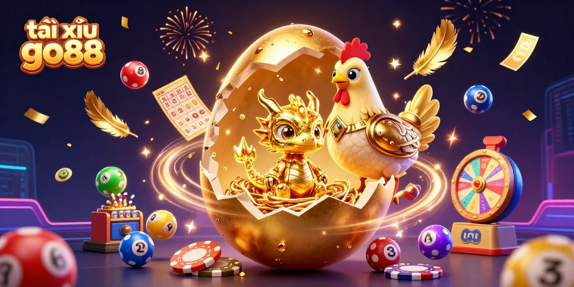 The vibrant illustration of tài xỉu go88 showcases a golden dragon amidst casino elements, capturing players' excitement.