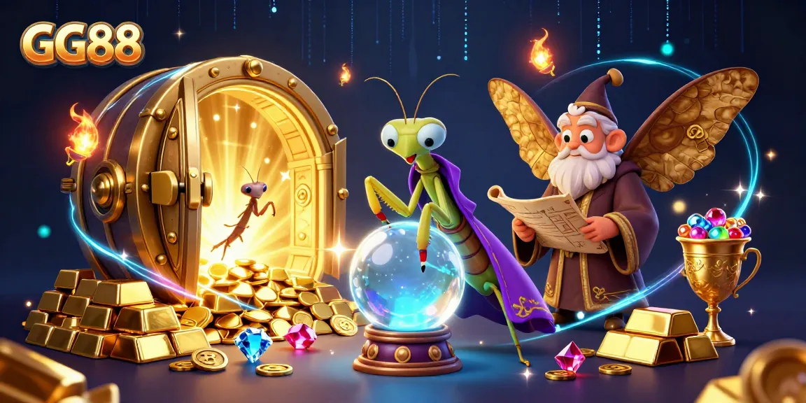 Spin the reels at GG88 with vibrant characters exploring treasure in a mystical casino world.