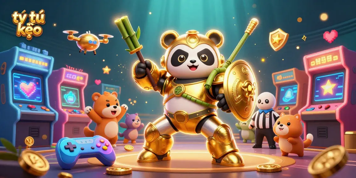 Experience thrilling tỷ lệ kèo action with dynamic 3D illustrations of a panda in battle gear.