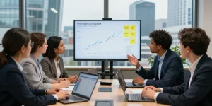 Energy consultants analyzing uk electricity price per kwh april 2026 data in modern office setting.