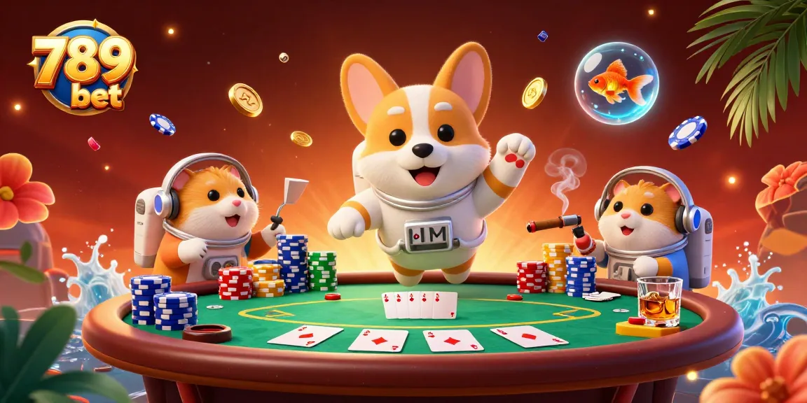 Experience thrilling gameplay with 789 bet in this vibrant casino scene featuring floating characters and chip stacks.