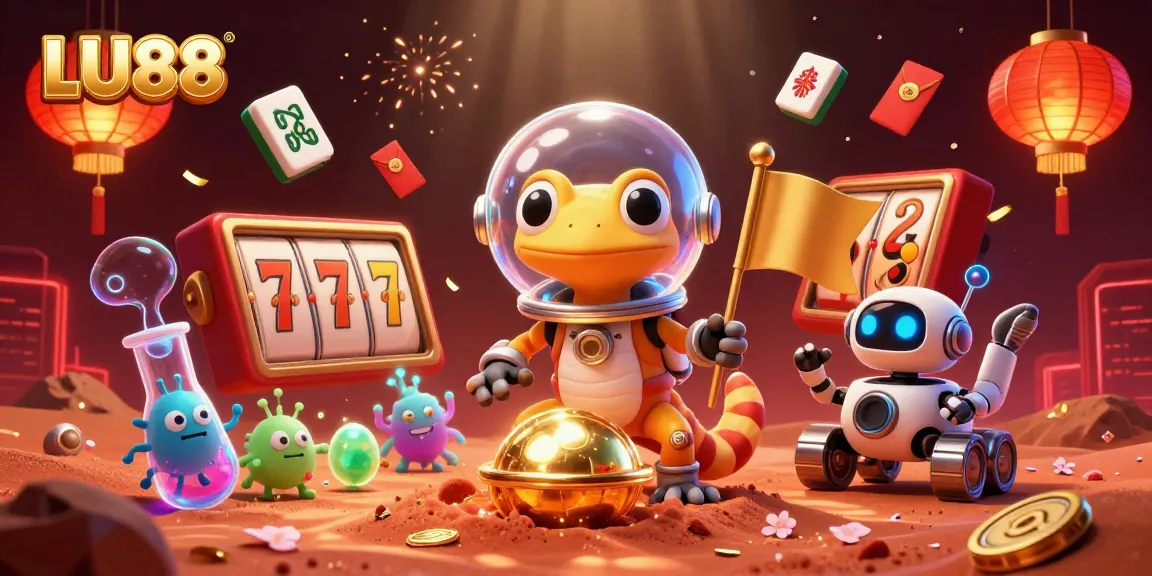 LU88 unleashes thrilling gameplay with 3D cartoon characters finding a hidden casino in a Martian landscape.