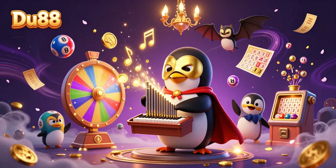 Win big at Du88 with a lively casino scene featuring a penguin organist and a bat acrobat.