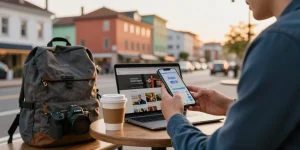 Stay connected with eSIM from https://cocoroam.com at a café while traveling.