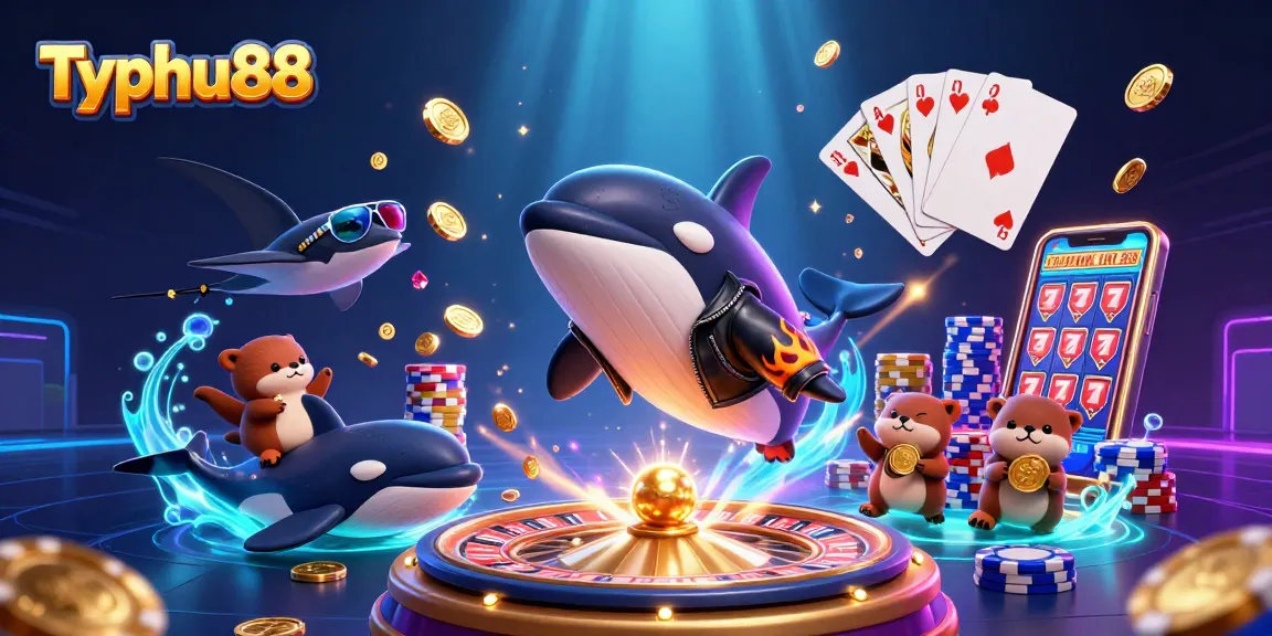 Experience the excitement of Typhu88 with animated sea creatures and casino elements in a vibrant underwater scene.