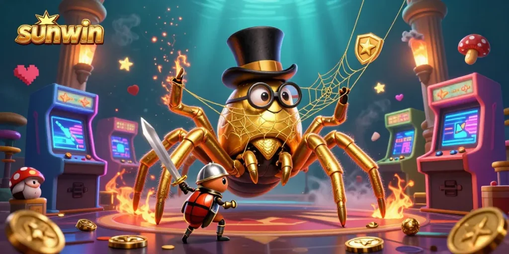 Join the thrilling adventure at sunwin as a golden tarantula spins fortunes in a vibrant casino web.