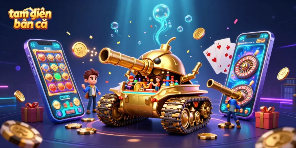 Engage in the exciting action of tam tiên bắn cá with a lively 3D casino tank scene.