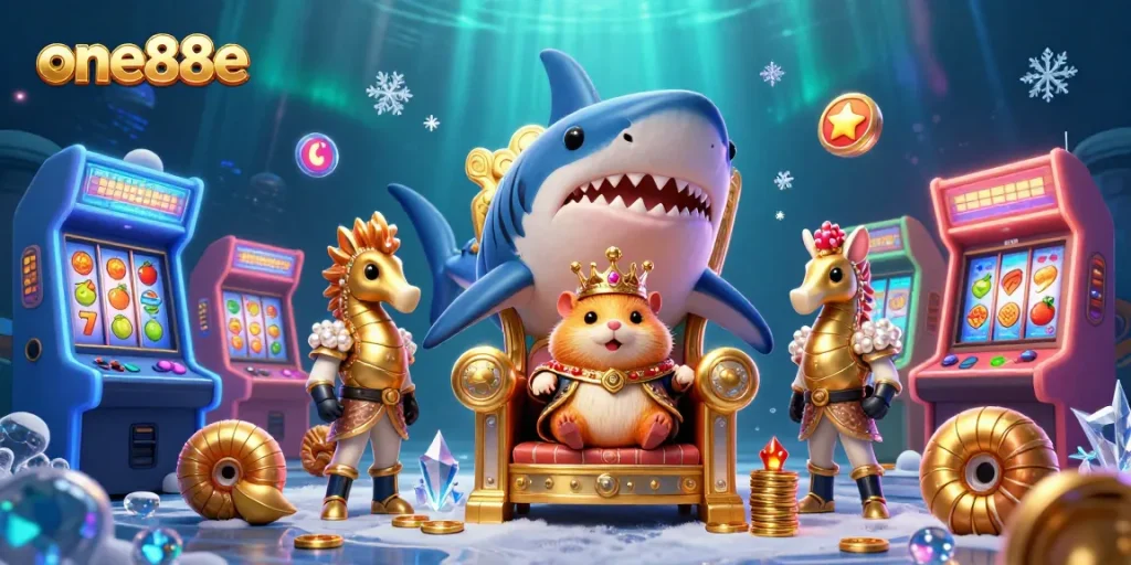 Experience thrilling gameplay at one88e with colorful slots, arcade vibes, and a majestic hamster king.
