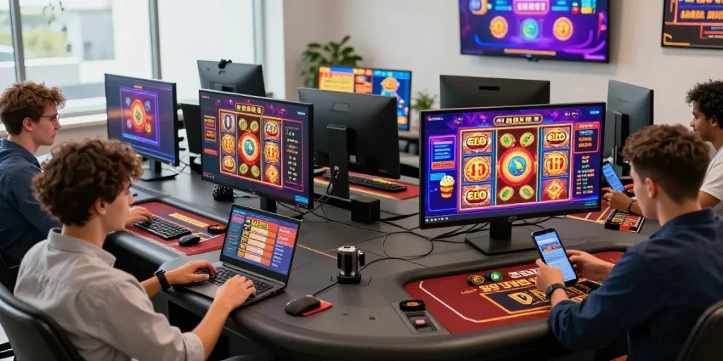 Exciting scene at trusted casinos not on GamStop showcasing players engaged with games and bonuses.