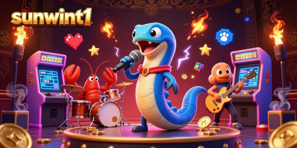 Engage in thrilling games at sunwint1, featuring vibrant underwater characters and arcade elements for an exciting casino experience.
