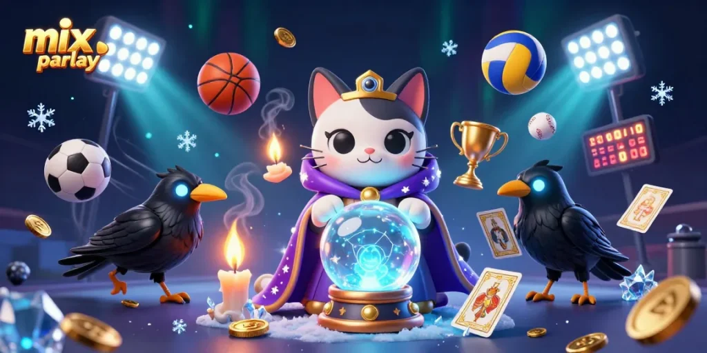 Experience the excitement of mix parlay betting with dynamic sports elements and mystical characters.