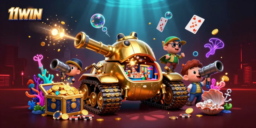 Engage in thrilling 11WIN casino experiences with vibrant 3D illustration showcasing action-packed gaming.